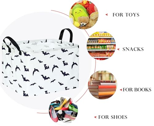 Image of White Bat Pattern Storage Basket Gift Laundry Bins Collapsible Storage Baskets Box Laundry Nursery Hamper for Home and Office Decoration with Handles