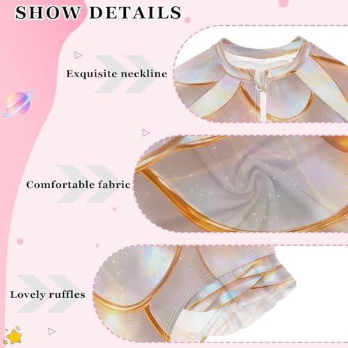 Toddler Girl Long Sleeve Ruffle Swimsuit One Piece Zipper Rash Guard Bathing Suit with UPF 50+ Platinum Dragon Scales4