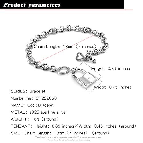 H&Beautimer 925 Sterling Silver Bracelet For Women's - Italian Handmade Rolo Chain 6.3, 6.7, 7.1, 7.5, 8 Inch - AAAAA CZ Zircon Heart/Lock Pendant Bracelet - Fine Jewelry3