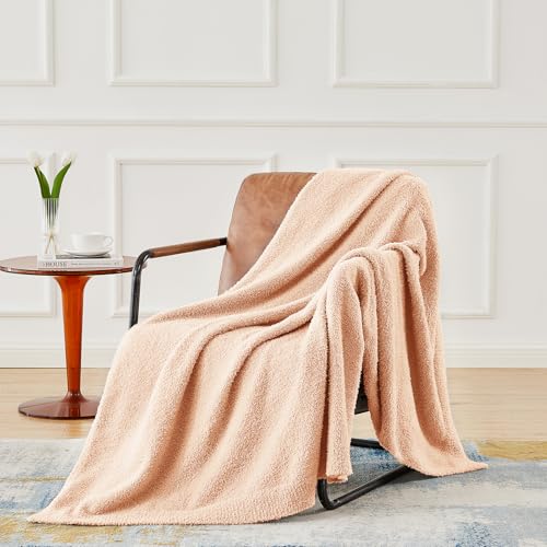 Image of CYMULA Knit Throw Blanket for Peach Pink - Super Soft Lightweight Plush Fuzzy Fluffy Cozy Blankets and Throws for Sofa Bed, 50 x 60 inches