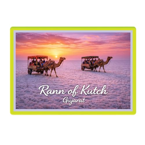 Image of Decorative Fridge Magnet with Glowing Border | Pack of 1 (Rann of Kutch, Gujarat, 3x2 inch - Fluorescent Border)