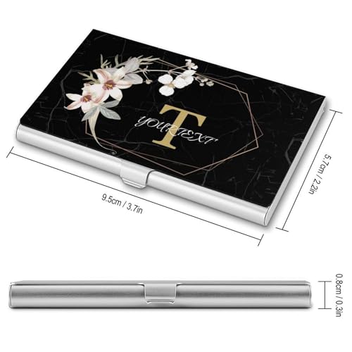 Custom Black Marble Flower Business Card Holder, Personalized Business Card Case with Name Text Logo, Customized Slim Pocket Aluminum Name Card Case Organizer for Men Women2