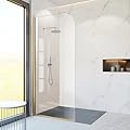 Glass Shower Door Screen, 34" W x 74" H Semi-Framed Fixed Shower Glass Door in Brushed Gold with 5/16"(8mm) Clear Tempered Glass Door, Simple Single Panel for Bathroom