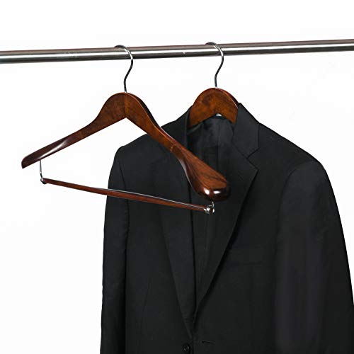 Luxury Wide Shoulder Wooden Hangers 6 Pack, With Locking Bar, Smooth Retro Finish Wood Suit Hanger Coat Hanger For Closet, Holds Up To 20Lbs, 360° Swivel Hook, For Jacket, Dress Heavy Clothes Hangers #TOP1