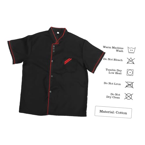 Unisex Short Sleeve Black Chef Jacket for Men and Women, Breathable Cotton Catering Shirt for Restaurant Bakery Food Service, Oil Proof and Easy to Wash, Size M