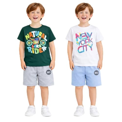 Image of EIO Boys Cotton Printed Dress Clothing Set Combo with Tshirts & Shorts-Pack 3
