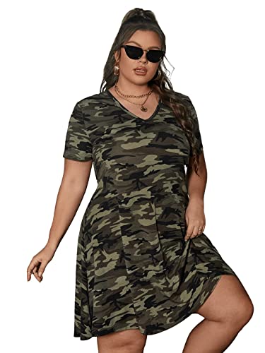SOLY HUX Women's Plus Size Camo Print V Neck Short Sleeve Casual T Shirt Dress4