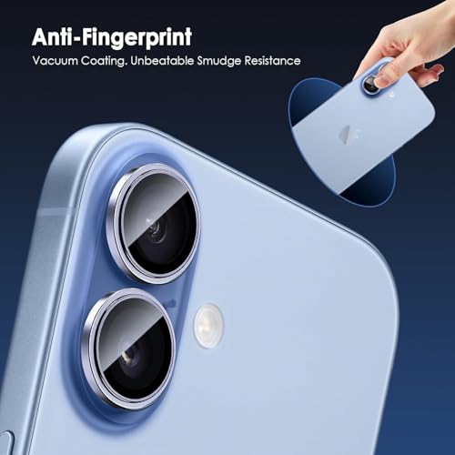Image of Skinomi Camera Lens Protector Compatible with iPhone 17, [Anti-Scratch] Premium Tempered Glass Film Aluminum Alloy Lens Ring Cover- Mist Blue Titanium