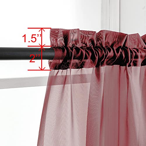 Image of OWENIE Burgundy Red Sheer Curtains 72 Inches Long 2 Panels Set, Transparent Voile Sheer Curtain Rod Pocket Gauze Drapes for Living Room Bedroom Window Sliding Glass Door Treatment, Each 42 x 72 Inch