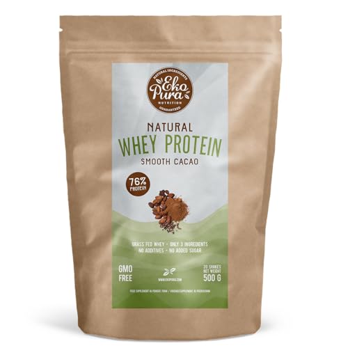 Proteine Del Siero Del Latte Naturale in Polvere - Whey Protein Cacao - 76% Proteine - Senza: Aditivi, OGM, Soia, Zucchero Aggiunto - 500g