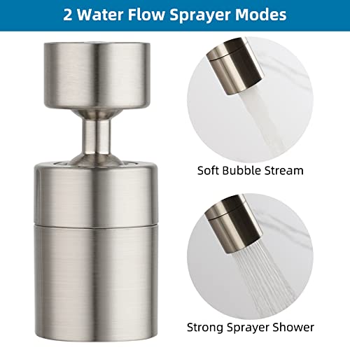 2-Flow Bathroom Faucet Aerator With 3 Connectors, 360-Degree Swivel Female Thread Faucet Aerator With Male Adapter, Water Saving Kitchen Sink Aerator, Brushed Nickel Faucet Extender Attachment #TOP2