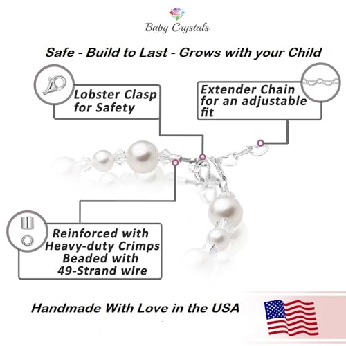 Image of Baby Crystals Baby Girl Sterling Silver Cross Charm White Pearl Bracelet I Baptism Gifts for Girl I Custom Initial Letter I Personalized Baby Gift I Baby Birthday Gifts