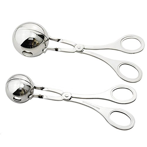 [2-Pack] Stainless Steel Meat Baller Cookie Dough Scoop,Meatball Scoop Maker,Ball size is 1.4"&1.7",Professional Sphere Mold Ball Maker For Cake or Meat, Premium Kitchen Tool (2-Pack:M+L)