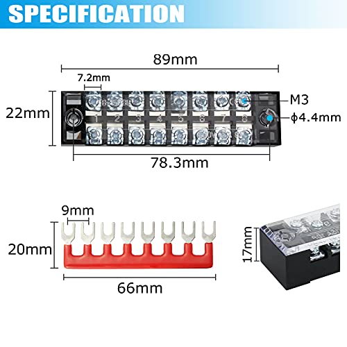 Terminal Strip Blocks, 5 Sets 8 Positions 600V 15A Waterproof Terminal Junction Block with Cover Dual Row Screw Terminal Strip + 400V 15A Pre-Insulated Terminal Barrier Strip Jumper