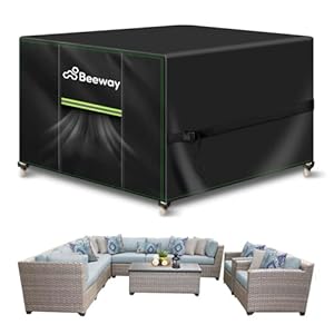 BEEWAY Gartenmöbel Abdeckung Wasserdicht, Schutzhülle Abdeckplane für Gartentische Terrassenmöbel Möbelsets - 420D Oxford Gewebe, Anti-UV, Winterfest, 250 x 250 x 92cm