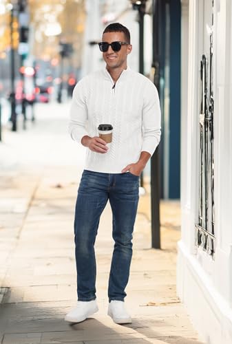 Askdeer Men's Quarter Zip Sweater Cable Knit Mock Turtleneck Sweater Long Sleeve Soft Casual Pullover Sweater3