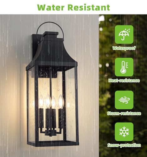 Image of 25'' Large Outdoor Wall Lights, Modern Black Exterior Sconce Light Fixture
