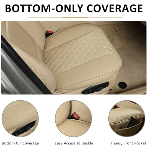 Image of Black Panther 1 Pair of PU Car Seat Covers, Full Wrapping Front Bottom Seat Protector Compatible with 95% Vehicles, Anti-Slip (W 21.26''xD 20.86 inch), Beige
