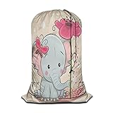Swono Lovely Elephant Laundry Bag Dirty Clothes Organizer Cute Baby Elephant Wearing Bow Animal Cartoon Flower Extra Large Heavy Duty for Camp Home Dorm Room Essentials for Men Women
