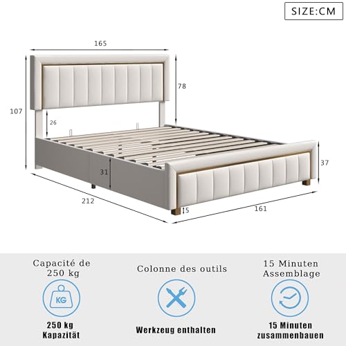 Polsterbett Doppelbett 160 x 200 cm, Gepolstertes bett mit Stauraum, Hydraulikmechanismus & Eleganten goldenen Akzenten, Perfekt für stilvolle Schlafzimmer, Samt, ohne Matratze (Beige, 160x200cm)