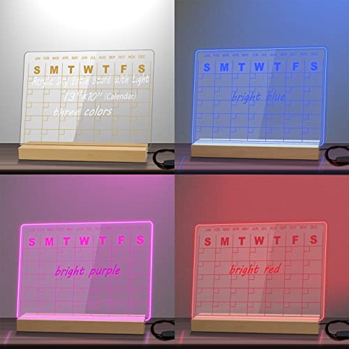 Acrylic Dry Erase Board Calendar With Led Light - 13 X 10" Calendar Memo Desk Mini Writing, Acrylic Reusable Note With 12 Markers For Writing List Office Home (Multicolor With Calendar) #TOP18