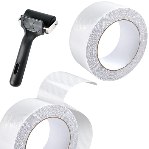 Supkiir 2 Roll Anti Slip Tape, 2Inch X 33Ft Clear Grip Tape with Rubber Roller, Waterproof Safety Stair Grips Tape for Indoor and Outdoor, Silicone Non Slip Tape for Stairs Tubs