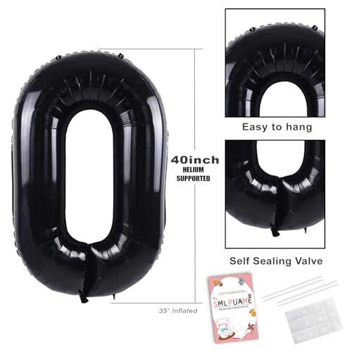 Image of 40 Inch Black 0 Balloon, Large Self Inflating Number Balloons 0-9
