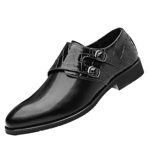 Fashion Men Dress Shoes Slip on Leather Shoes Pointed Toe Business Casual Formal Shoes All-Match Height Increase Oxford Shoes