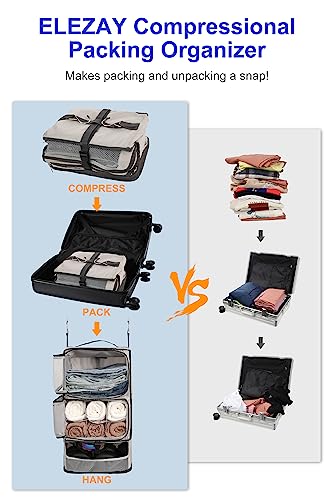 ELEZAY Hanging Packing Cubes Portable Closet 3-Shelf Travel Collapsible Compression Garment Organiser for Carry-on Luggage Suitcase Space Saver Bag X-Large_No Side Pockets - Image 2