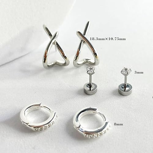 Gold Huggie Hoop Stud Earrings Set for Women Trendy, Dainty Small 14K Gold Earrings for Multiple Piercing, Hypoallergenic Simple Minimalist CZ Cartilage Earrings for Women Gifts 3Pairs4