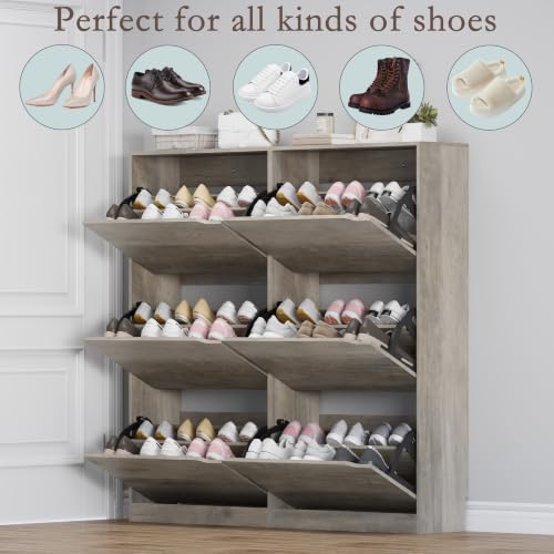 Image of BORNOON Shoe Cabinet with 6 Flip Drawers, Slim Narrow Shoe Storage Cabinet, Freestanding Shoe Organizer for Entryway, Hallway, Foyer
