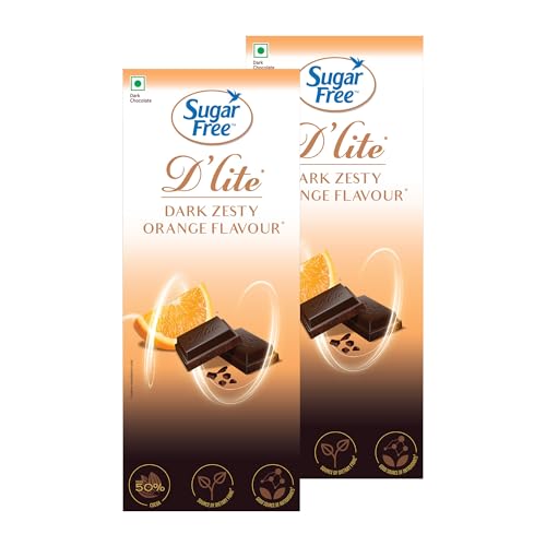 Image of Sugar Free D'lite Zesty Orange Flavour Dark Chocolate Bar, 80Gram (Pack Of 2)