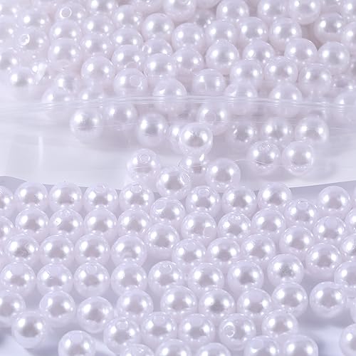 600pcs Pearl Beads for Crafts, 8mm Round Pearl Beads with Hole for Jewelry Making DIY Craft Bracelet Necklace and Vase Filler （White）