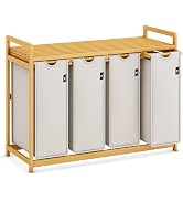 AdelDream Premium wasmand 200 liter, 4 vakken, uittrekbare en afneembare waszak met bamboerijk