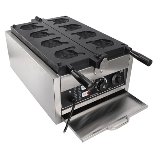 Máquina de Fabricantes de Waffle, Forma Bulldog Recubrimiento Antiadherente Fabricante Gofres Eléctrico Alta Potencia Calefacción Rápida y Saludable Puestos Alimentos 8 Mohos (EU enchufe 220V)