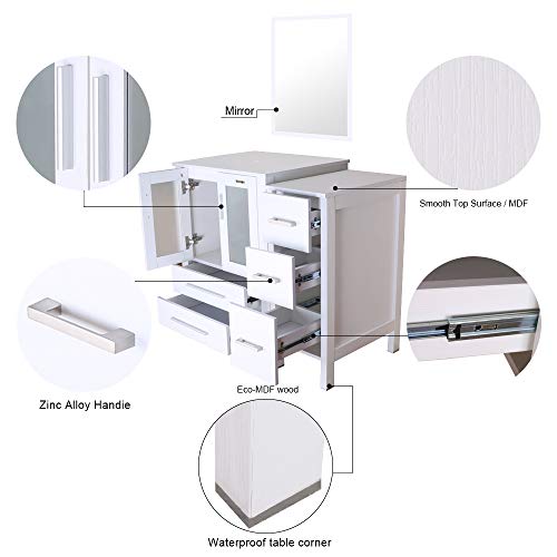 60\" Bathroom Vanity (2 x 24 Vanity,2 x Porcelain Vessel Basin Sink,1 x 12 Side Cabinets),Double Bathroom Vanity Top with Porcelain Vessel Sink,1.5 GPM Faucet/Drain Parts/Mirror Includes(White)
