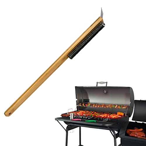 Cepillo de limpieza para horno de pizza, cepillo de madera para parrilla de barbacoa con raspador, cepillo de limpieza de piedra para pizza, mango largo de madera, cepillo para parrilla de barbacoa