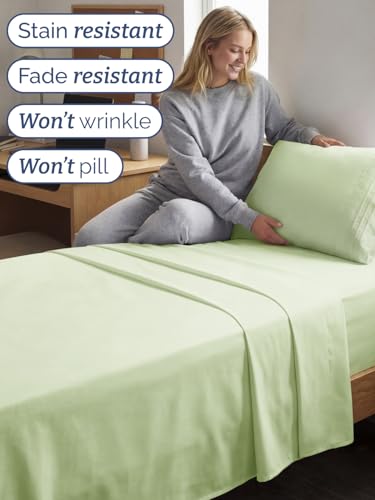 Image of Twin XL 4 Piece Sheet Set - College Dorm Room Essentials - Light Sage | Ultra Soft Dorm Bedding Set, 8 inch to 16 inch Inch Deep Pockets, 1 Flat & 1 Fitted Sheet & 2 Pillowcases, Wrinkle & Fade Free