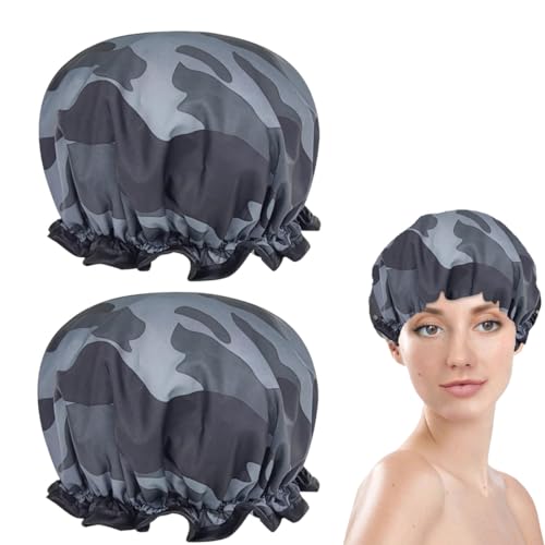 2 pezzi Cuffia da doccia, doppio strato, in raso setoso, grande, impermeabile, riutilizzabile, per doccia, per uomini e donne, accessori per salone spa cuffia doccia donna cuffia doccia cuffie