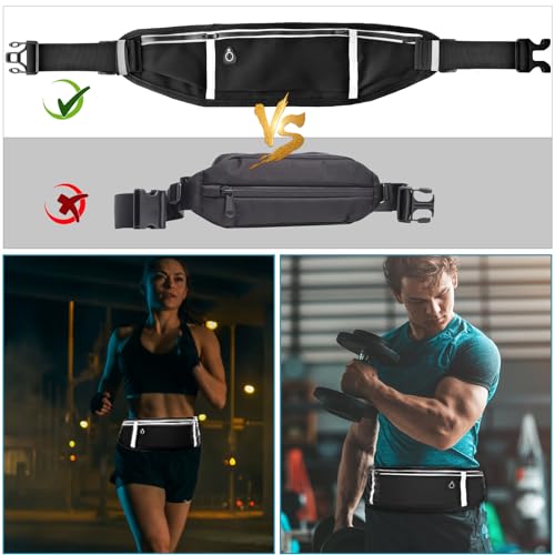 WuGU Laufgürtel, Lauftasche Jogging, Bauchtasche Wasserdicht, Running Belt Mit 3 Taschen, Verstellbare Lauftasche Mit Nacht Reflexband und Kopfhöreranschluss für Gehen, Verstellbarem Gummiband