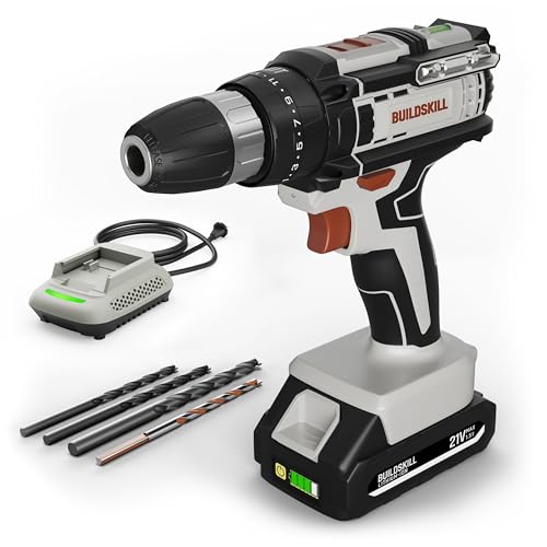 Image of BUILDSKILL 21V Cordless Drill Machine for Home Use | Impact Drill with 10MM Keyless Chuck | 1.5 Ah Single Battery | Charger | Variable Speed | LED Light | Forward & Reverse Motion | 6 Months Warranty