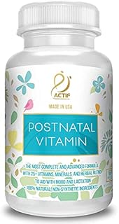Actif Organic Postnatal Vitamin with 25+ Organic Vitamins and Organic Herbs, Nursing and Lactation Supplement, Supports Baby's Brain Development, Non-GMO, Made in USA, 90 Count