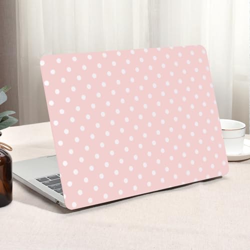 Seorsok Compatible with MacBook Pro 13 inch Case M2 2023 2022 2021-2016 A2338 M1 A2251 A2289 A2159 A1989 A1708 A1706 Elegant Leather Plastic Hard Shell Case&Keyboard Cover White Polka Dots Design Pink
