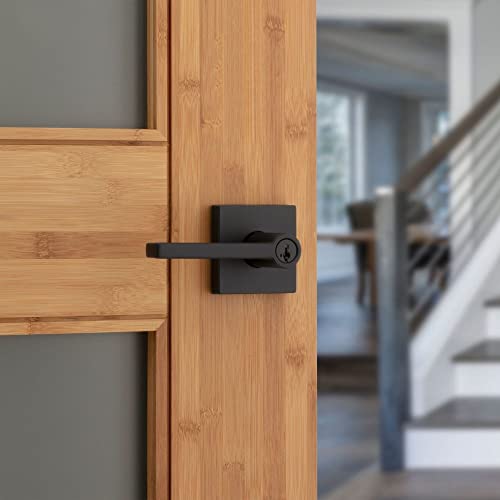 Kwikset Halifax, Door Handle Lever Smartkey Re-Key Security Keyed Entry Lock With Microban, Square Rose In Matte Black #TOP5