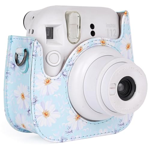 Sacoche Instax Mini 12 fleurs bleu clair, le cadeau parfait avec sangle - 2