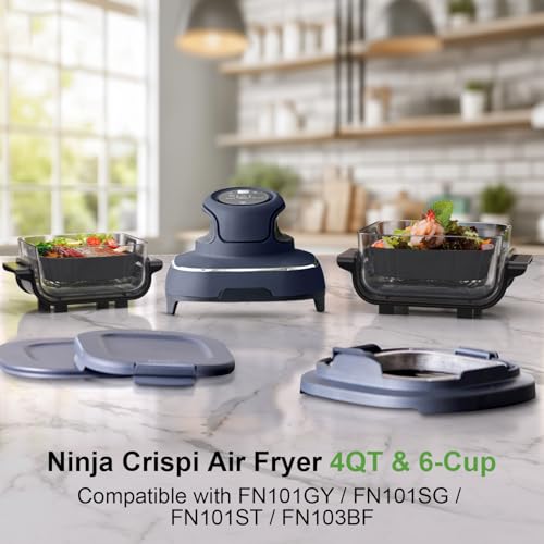 Image of Square Silicone Air Fryer Liners for Ninja Crispi FN101GY FN101SG FN101ST FN101MT FN101PL Large for 4Qt, Small for 6Cup, Reusable Basket Trays, 4-in-1 Portable Glass Airfryer Accessories