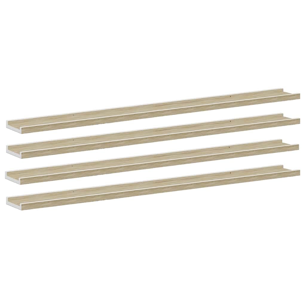 Set di 4 mensole da parete, 115 x 9 x 3 cm, in MDF, per soggiorno, camera da letto e corridoio, per quadri decorativi e piante, bianco e rovere Sonoma