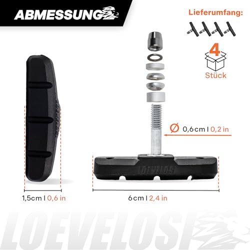 LOEVELOSI V-Brake Bremsbeläge Fahrrad 2 Paar Bremsklötze Fahrrad Bremsbacken 60 mm für V-Bremse Fahrradbremsen 4 Stück Fahrrad-Bremsbeläge… – Ansicht 5