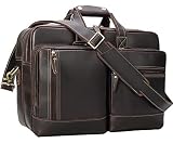 Leather Briefcase for Men Expandable Vintage 17 Inch Laptop Messenger Bag Crossbody Shoulder Busines