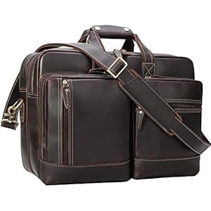 Leather Briefcase for Men Expandable Vintage 17 Inch Laptop Messenger Bag Crossbody Shoulder Business Travel Bags Attache Case